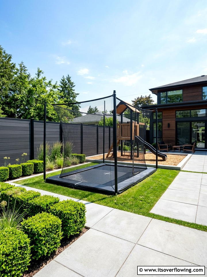 Modern Backyard Play Zone - 25 backyard ideas with trampoline zone
