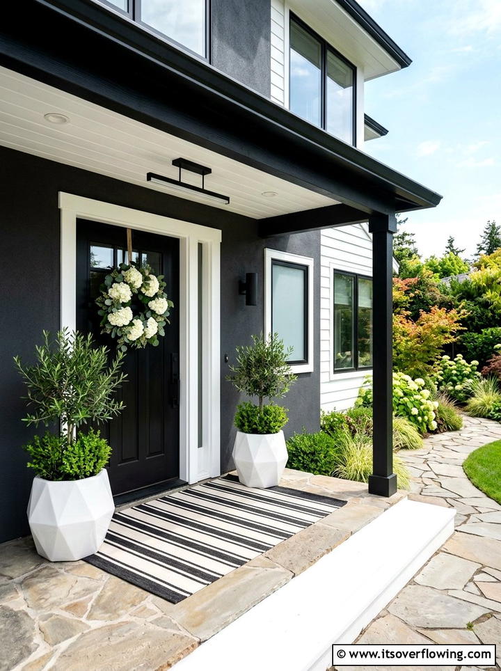 Modern Black And White Porch - 25 front porch decor ideas with hydrangea wreath