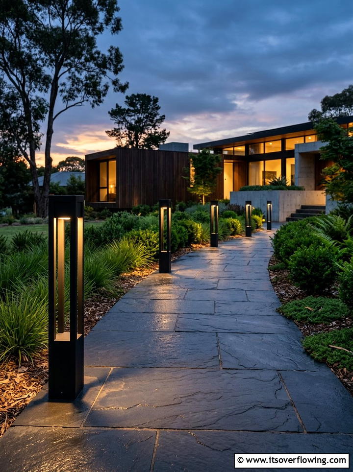 Modern Black Bollard - 25 backyard ideas with path lighting