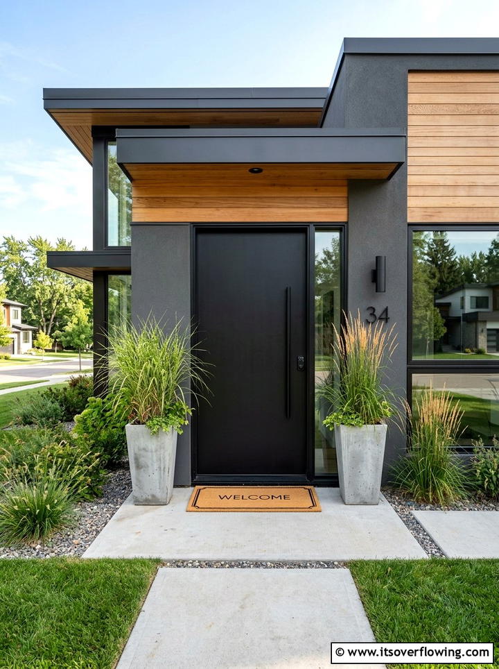 Modern Black Front Door - 25 front porch ideas with doormat
