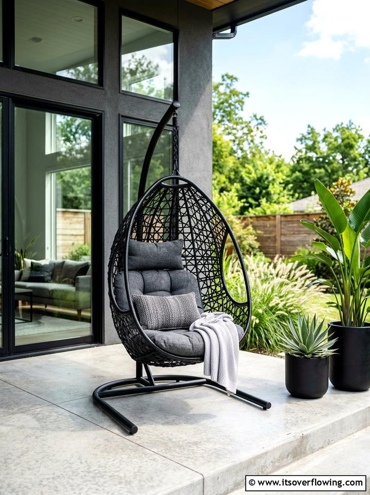 Modern Black Hanging Chair - 25 front porch ideas with hanging chair
