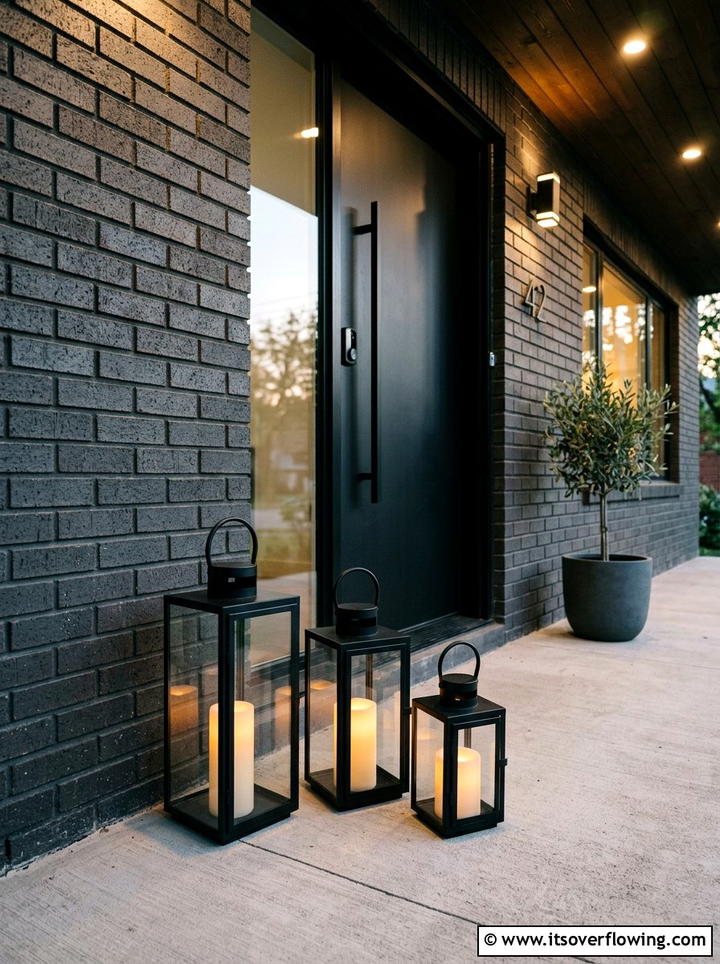 Modern Black Lanterns Grouped In Corner - 25 front porch decor ideas with asymmetrical layout