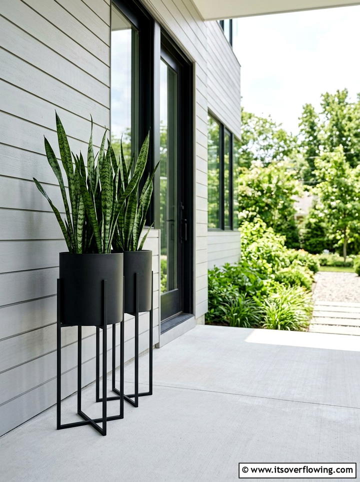 Modern Black Metal Pedestal Planters - 25 front porch decor ideas with pedestal planters