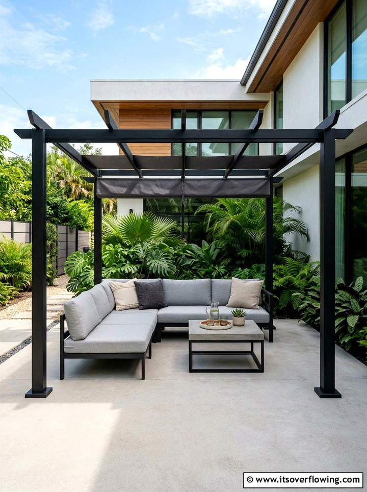 Modern Black Metal Pergola - 25 backyard ideas with pergola
