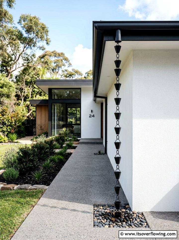 Modern Black Rain Chain - 25 creative garden ideas with rain chains