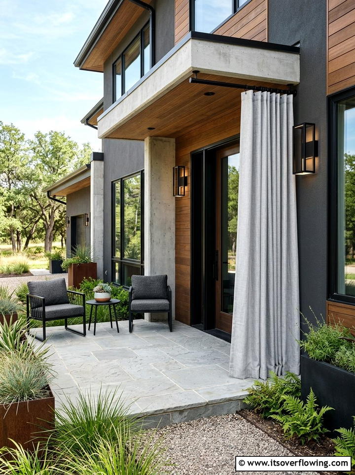Modern Black Rod Front Porch Curtains - 25 front porch ideas with outdoor curtains