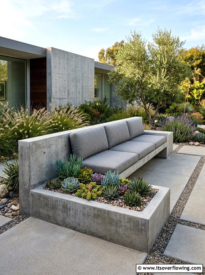 Modern Concrete Bench - 25 garden design ideas with seating zones