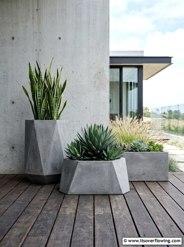 Modern Concrete Planter Set - 25 garden design ideas with container clusters