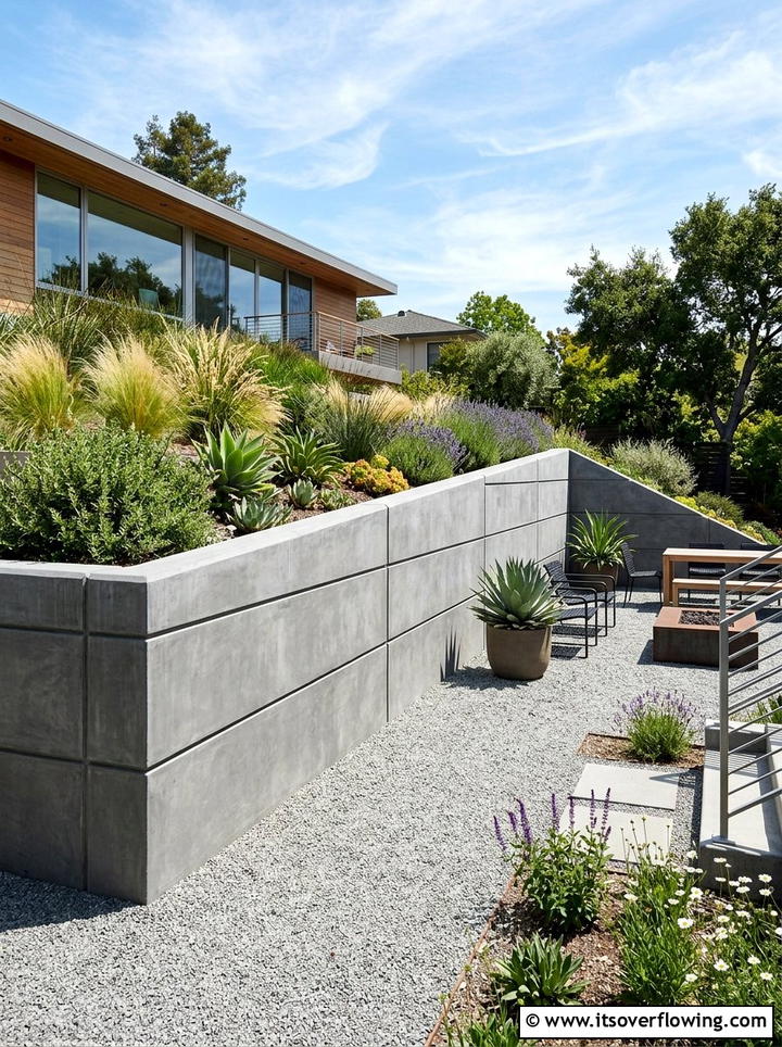 Modern Concrete Retaining Wall - 25 backyard ideas with retaining wall