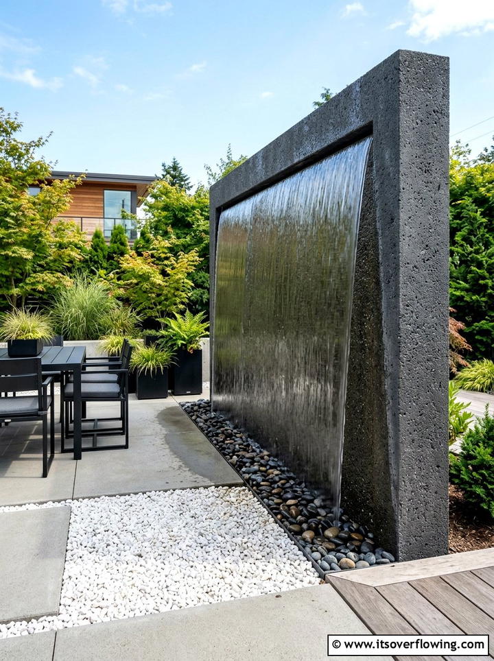 Modern Concrete Water Wall - 25 backyard ideas with fountain