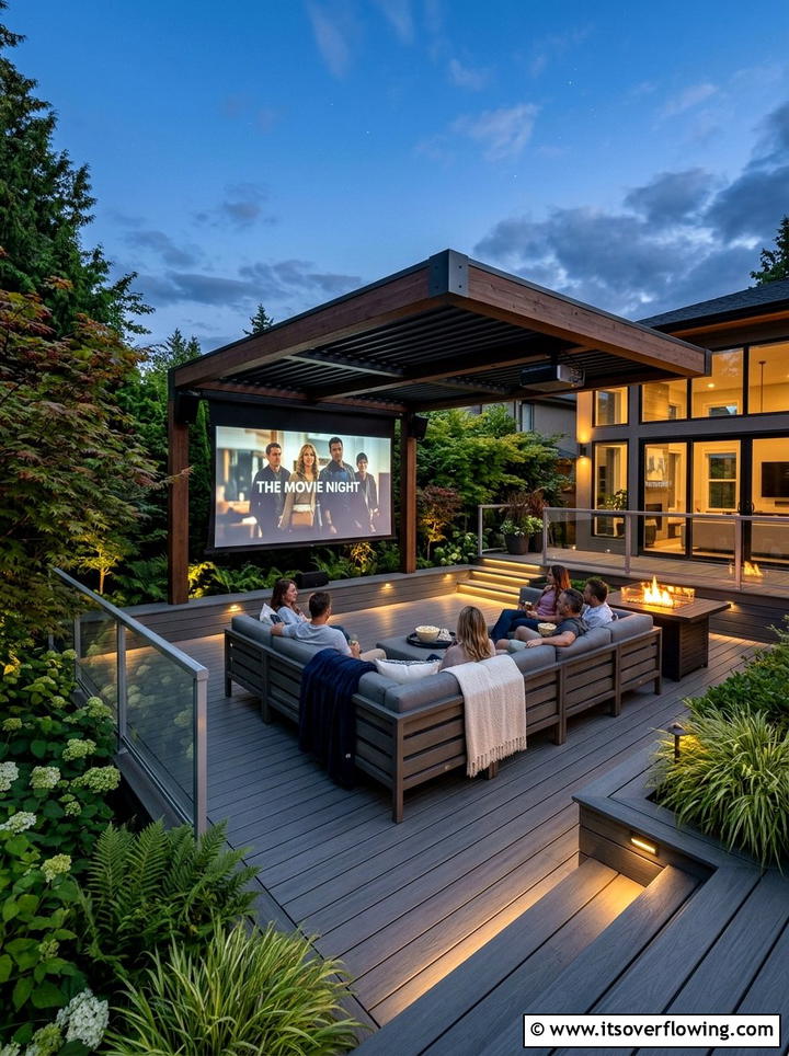Modern Deck Movie Theater - 25 backyard ideas with projector screen