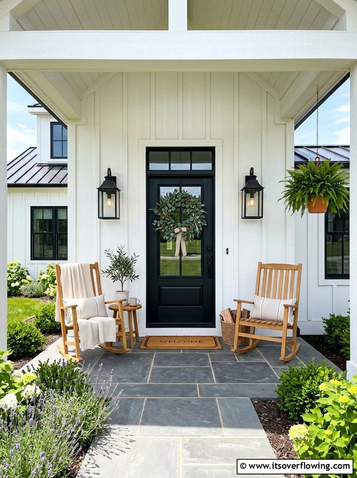 Modern Farmhouse Front Porch - 25 front porch decor ideas with eucalyptus wreath