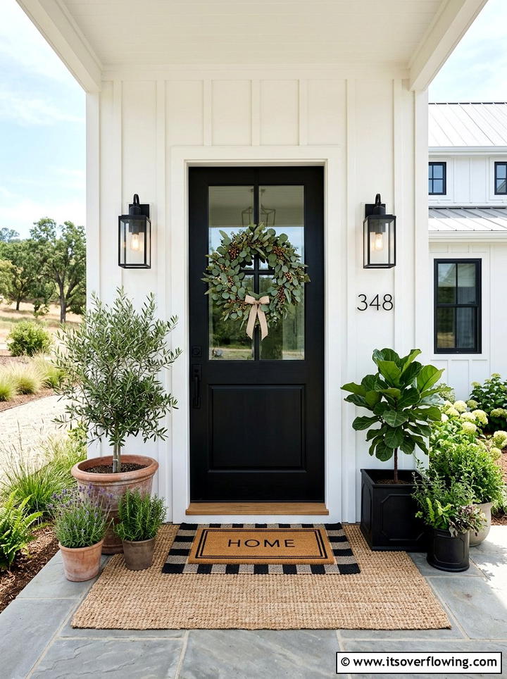 Modern Farmhouse Greenery - 25 front porch ideas with seasonal wreaths