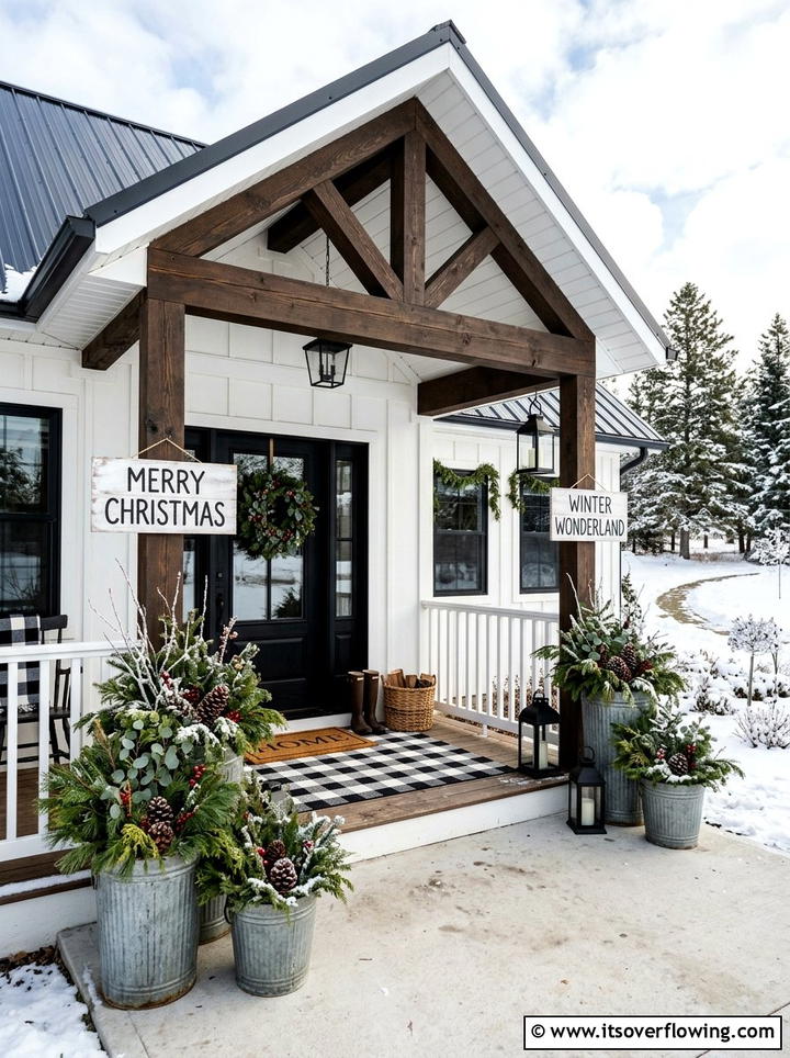 Modern Farmhouse Winter Porch - 25 front porch ideas with winter decor