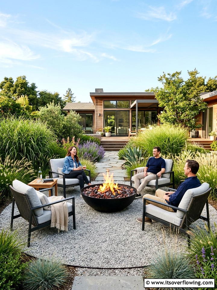 Modern Fire Pit With Gravel Surround - 25 garden design ideas with low water plants