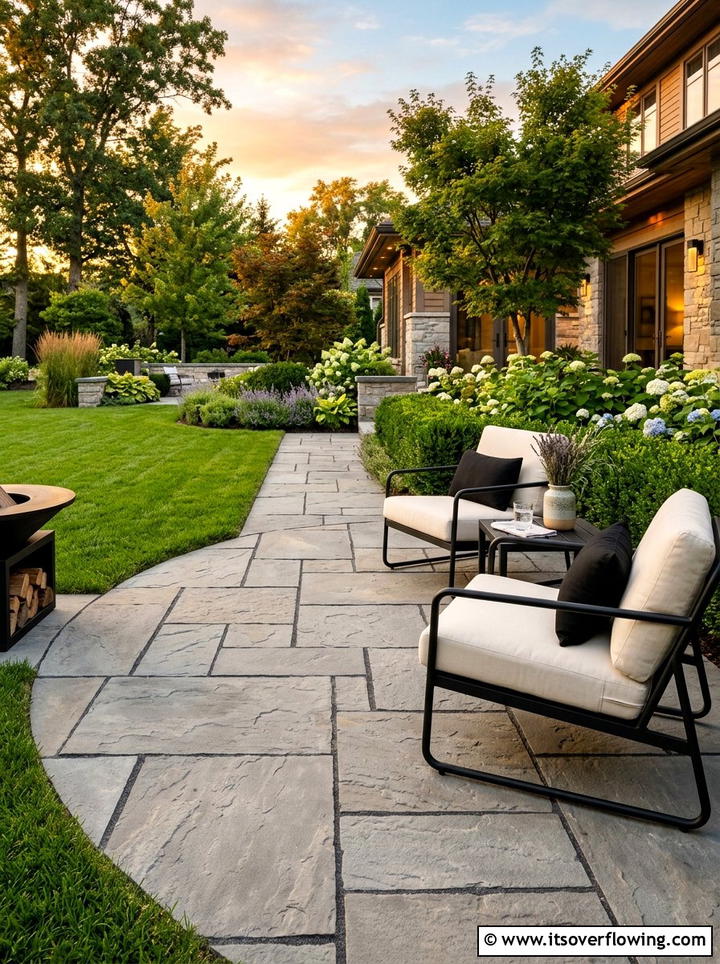 Modern Flagstone Patio - 25 backyard ideas with garden and lawn