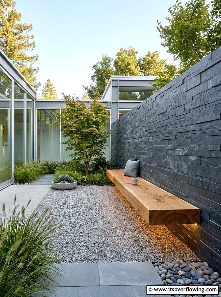 Modern Floating Bench - 25 backyard ideas with built in seating