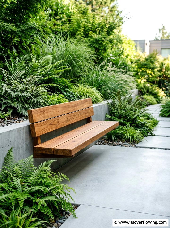 Modern Floating Wood Garden Bench - 25 garden ideas with bench seating