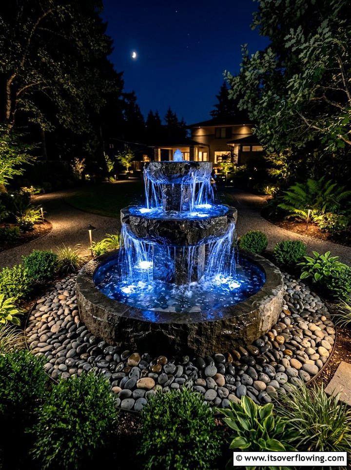 Modern Fountain Lighting - 25 garden design ideas with lighting plans
