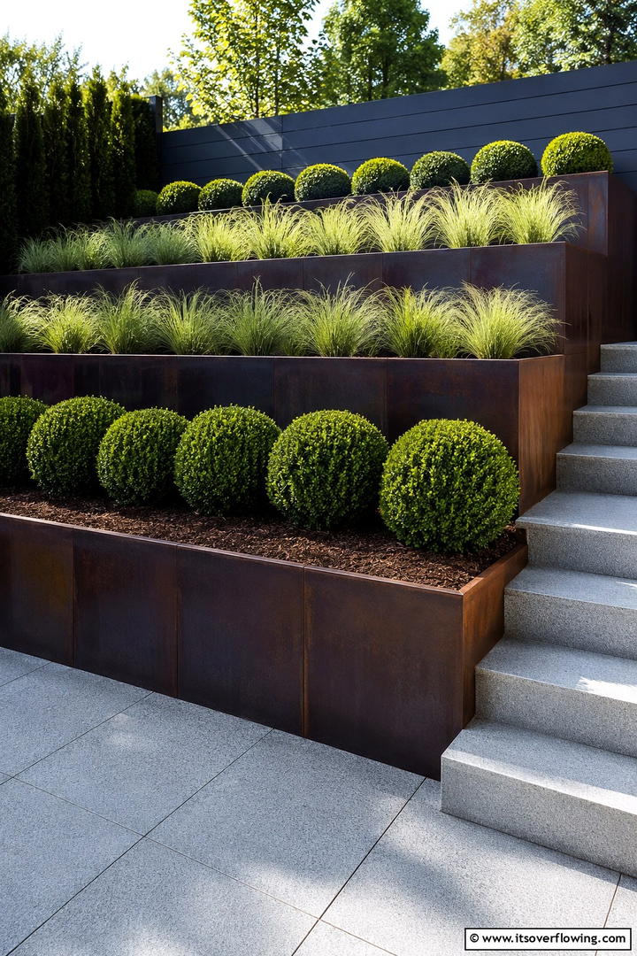 Modern Geometric Garden Tiers - 30 Tiered Garden Ideas for Sloped Yards and Visual Interest