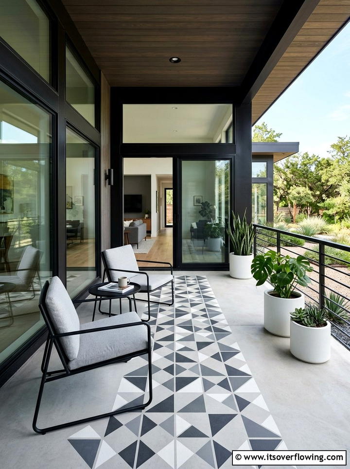 Modern Geometric Stencil - 25 front porch ideas with stenciled floor
