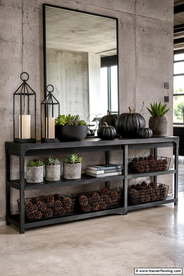 Modern Industrial Mantel with Metal Elements - 50 Fall Mantel Decor Ideas for Cozy Spaces This Season