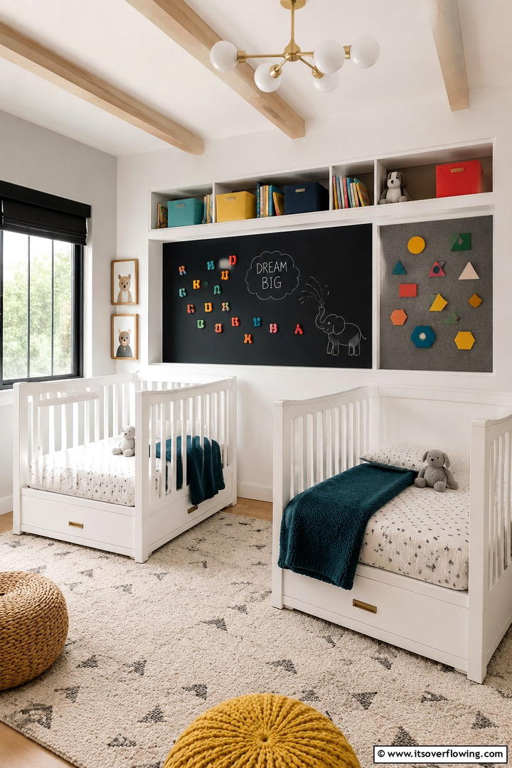 Modern Interactive Wall - 30 Twin Nursery Ideas for Stylish & Functional Baby Spaces