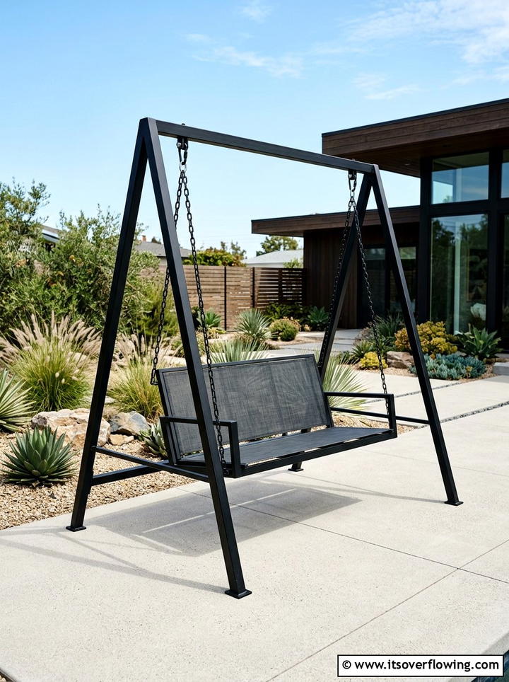 Modern Metal A Frame Swing - 25 backyard ideas with swings