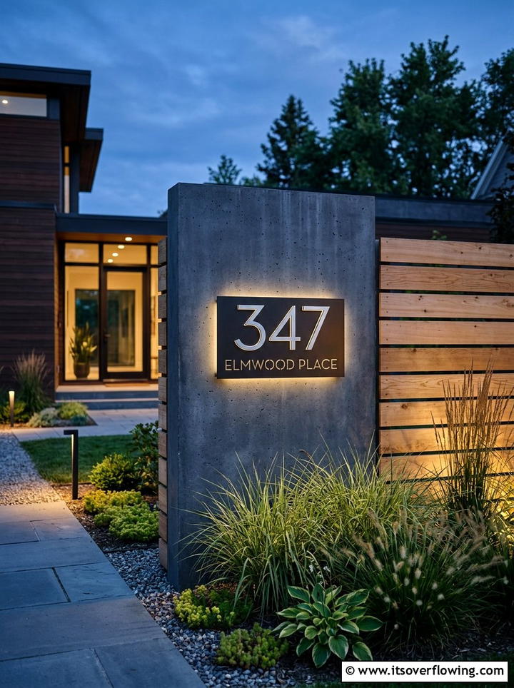 Modern Metal House Number Sign - 25 backyard decorating ideas with signs