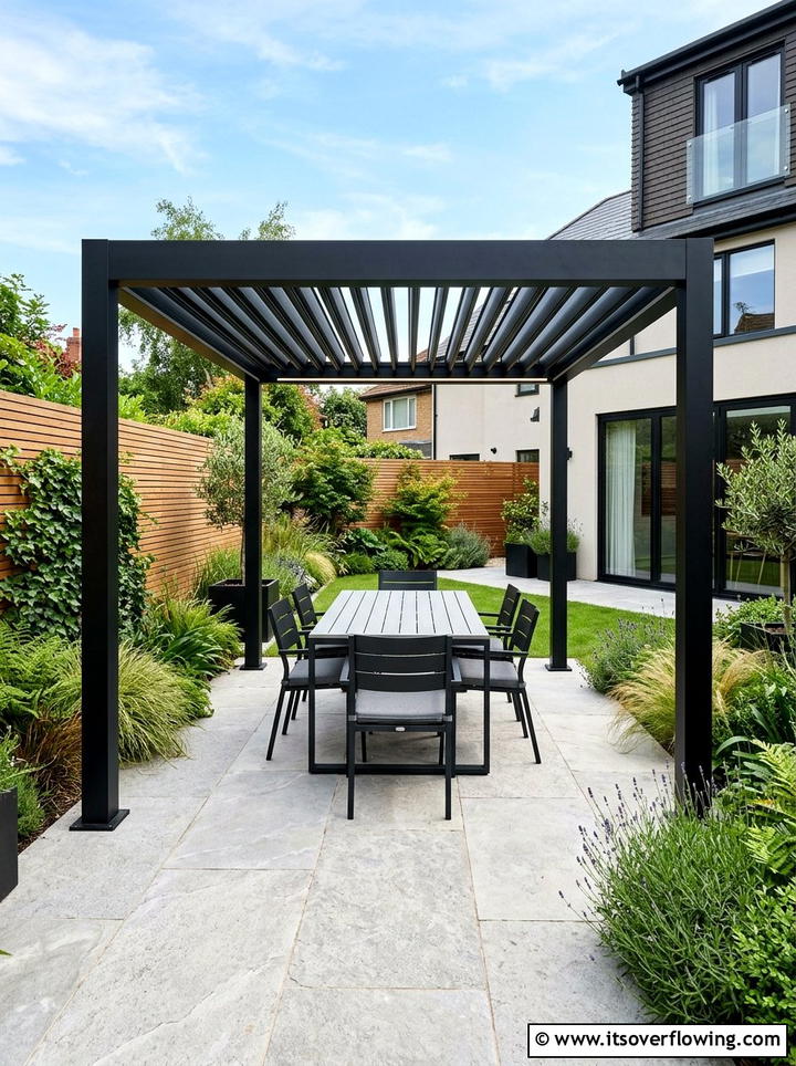 Modern Metal Pergola - 25 small garden ideas with pergola corner