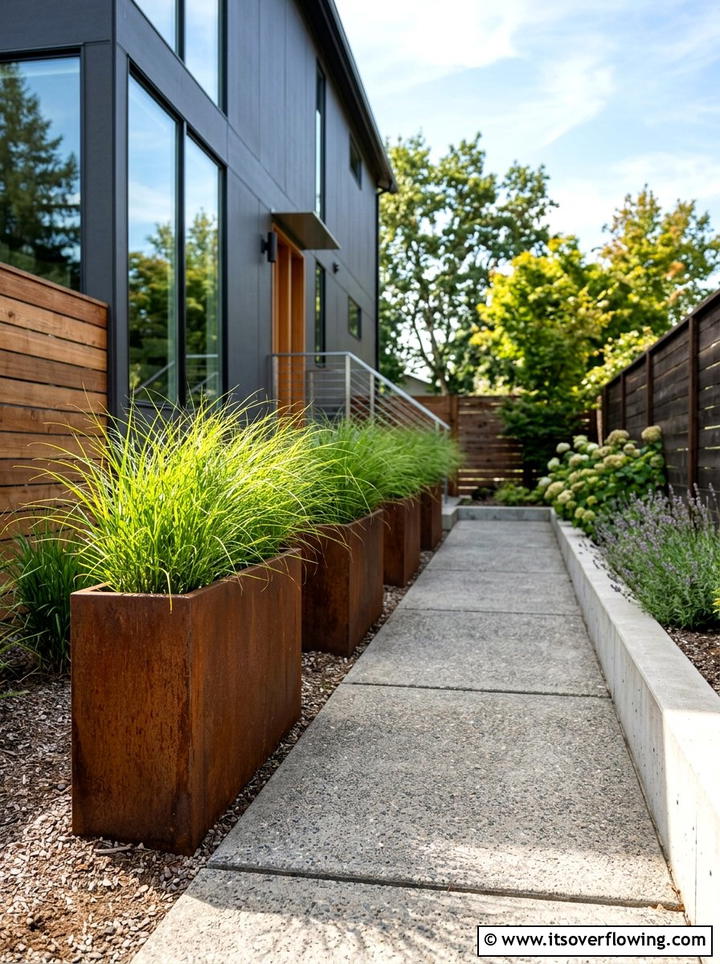 Modern Metal Planter - 25 creative garden ideas for side yards