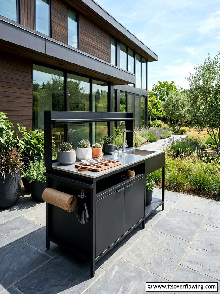 Modern Metal Potting Station With Storage - 25 backyard ideas with potting station