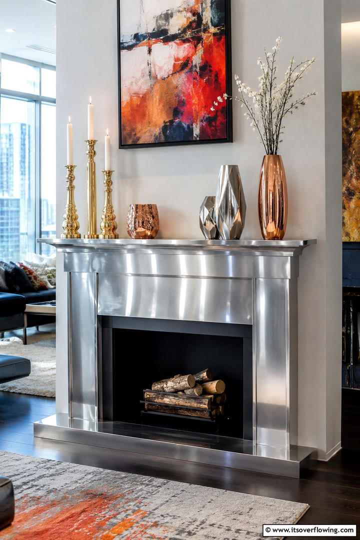 Modern Metallics - 30 Spring Mantel Decor Ideas for Fresh Seasonal Style