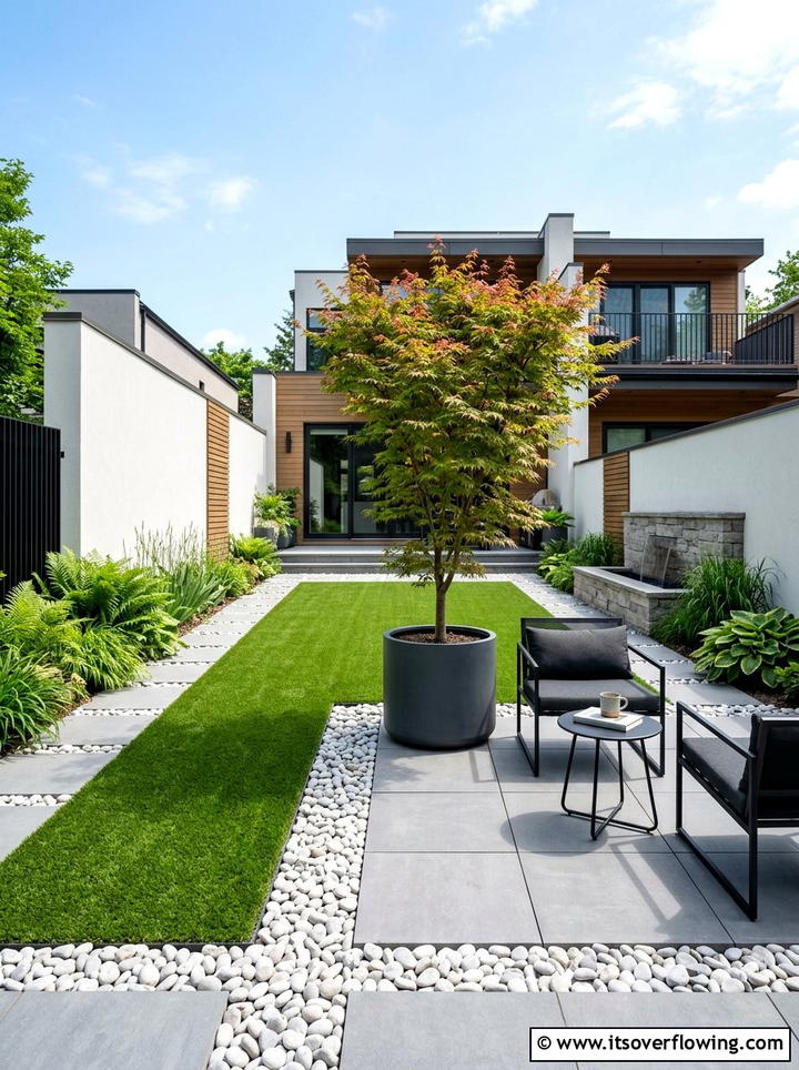 Modern Minimalist Courtyard - 25 small garden ideas with artificial turf