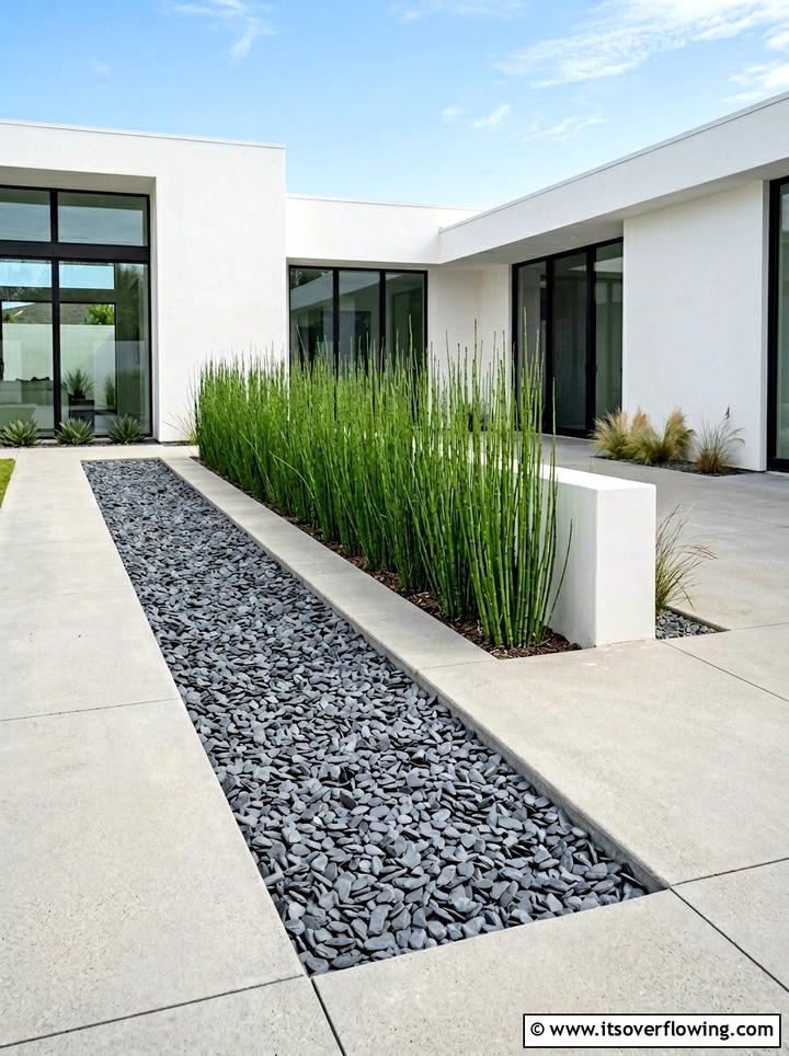 Modern Minimalist Dry Creek Bed - 25 backyard ideas with dry creek bed
