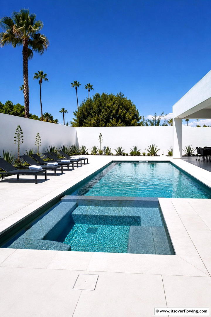 Modern Minimalist Oasis - 30 Rectangle Pool With Hot Tub Designs for Luxury Backyards