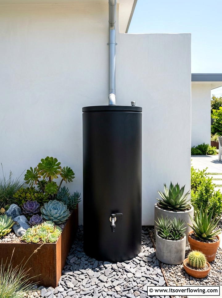 Modern Minimalist Rain Barrel - 25 upcycled garden ideas with rain barrels