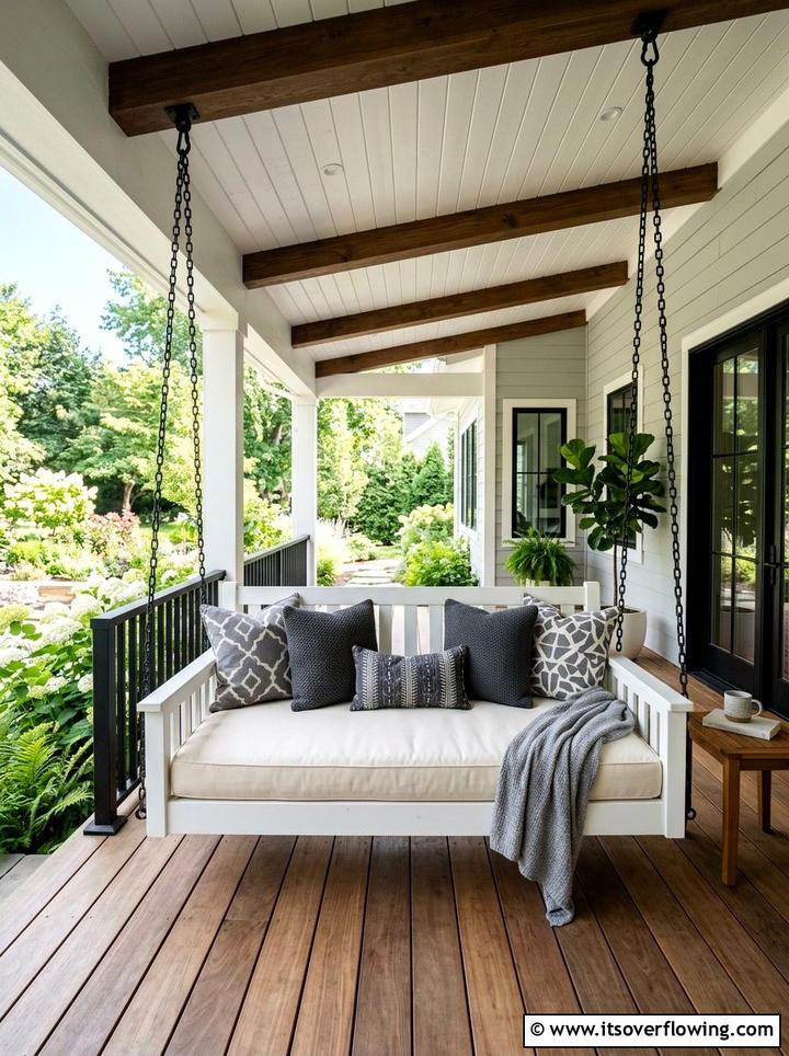 Modern Neutral Porch Swing - 25 front porch ideas with neutral decor