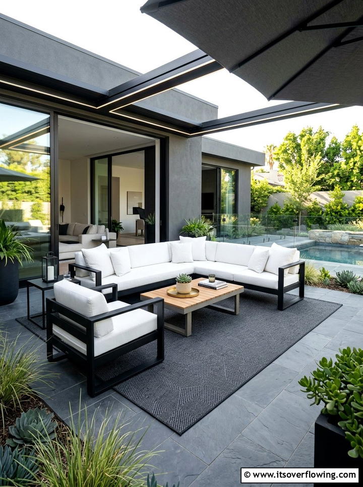 Modern Patio Lounge - 25 backyard decorating ideas with outdoor rugs