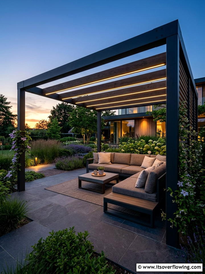 Modern Pergola With Integrated Lighting - 25 backyard ideas with pergola