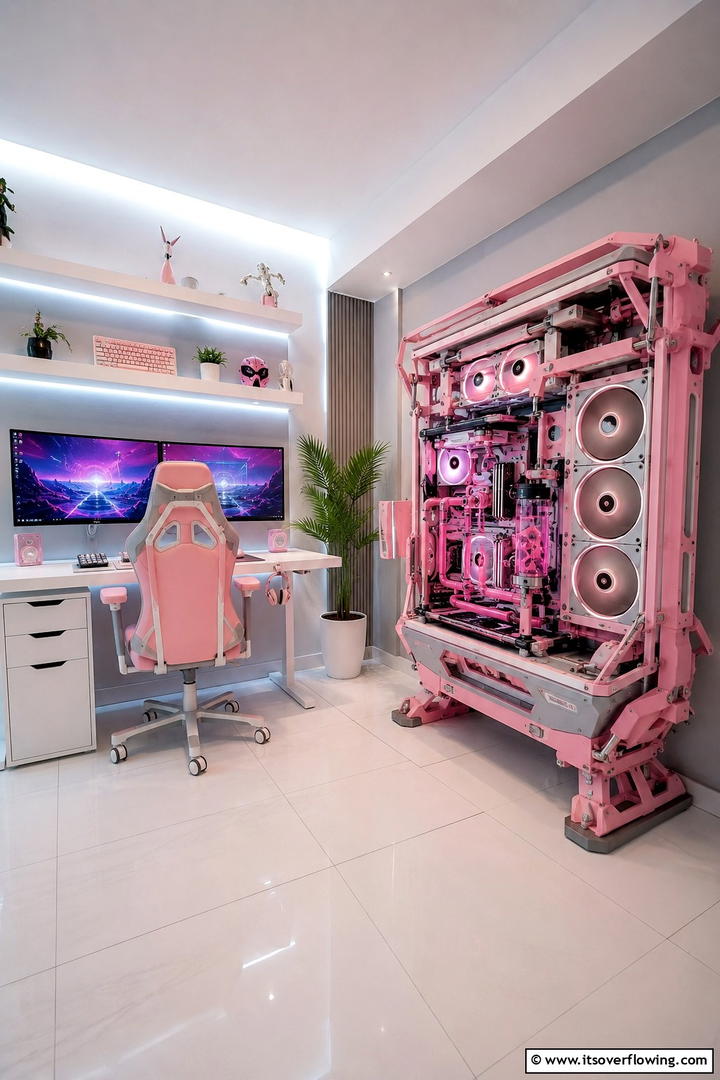 Modern Pink Gaming Rig Design - 30 Pink Gaming Setup Ideas for a Vibrant Play Space
