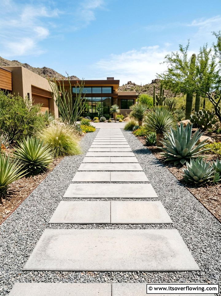 Modern Rectangular Pavers With Gravel - 25 garden ideas with stepping stones
