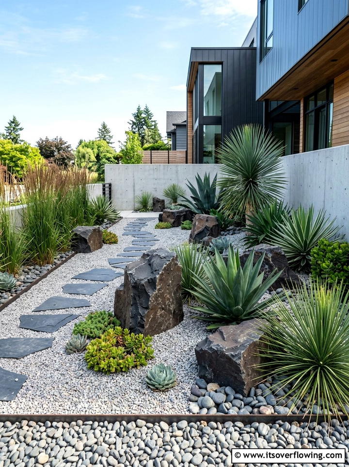 Modern Rock Garden - 25 backyard ideas with boulder accents