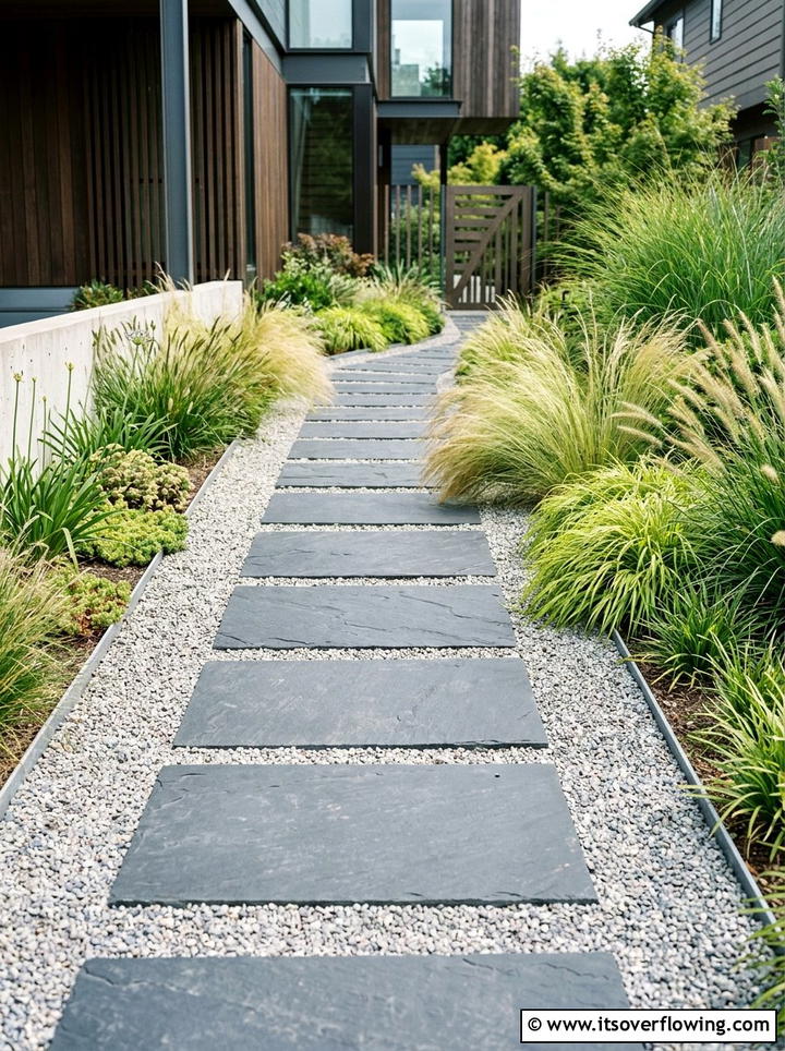 Modern Slate Walkway In Gravel - 25 small garden ideas with stepping stones