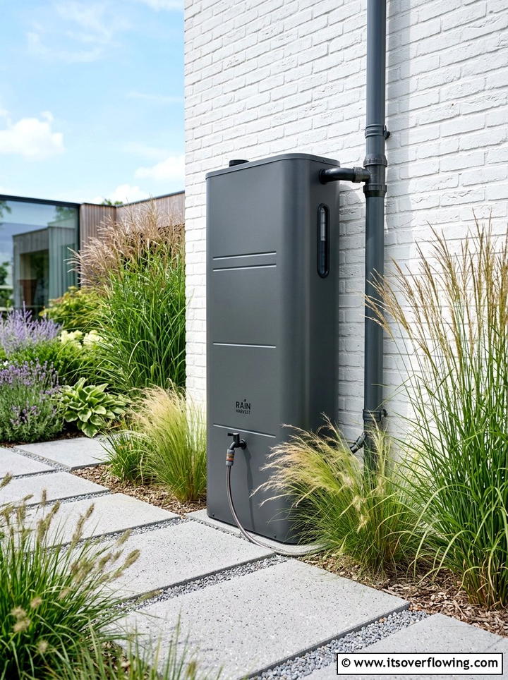 Modern Slim Rainwater Tank - 25 backyard ideas with rain barrel setup