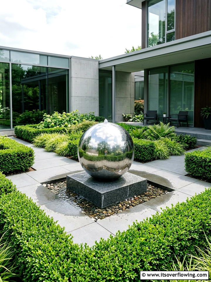 Modern Sphere Fountain Garden - 25 garden decor ideas with mini fountains
