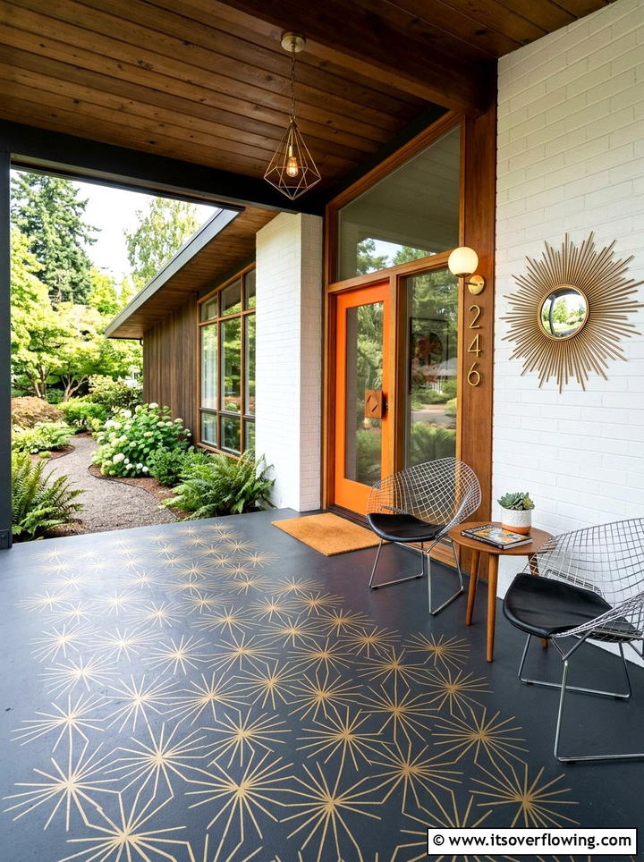 Modern Starburst Floor - 25 front porch ideas with stenciled floor