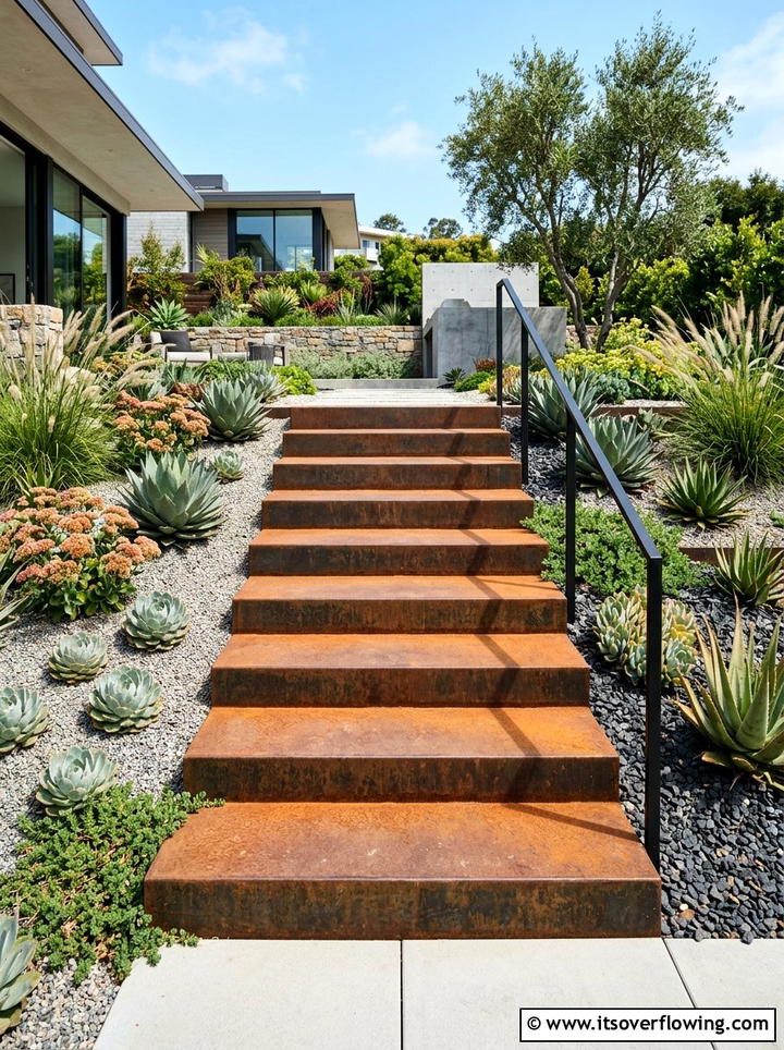 Modern Steel Garden Steps - 25 backyard ideas with steps