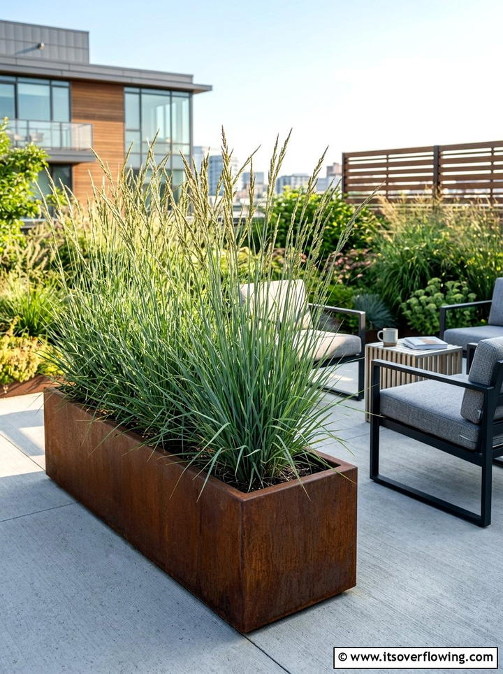 Modern Steel Planter With Grass - 25 garden design ideas with native grasses