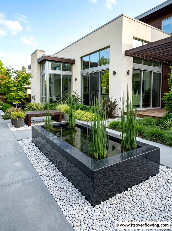 Modern Stone Basin - 25 creative garden ideas with mini ponds